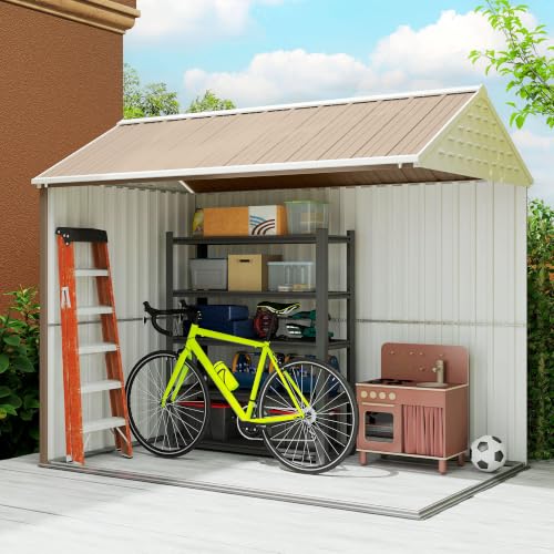 8' x 6' Outdoor Storage Shed Metal Garden Shed Window Brown (8' x 6' / Brown)