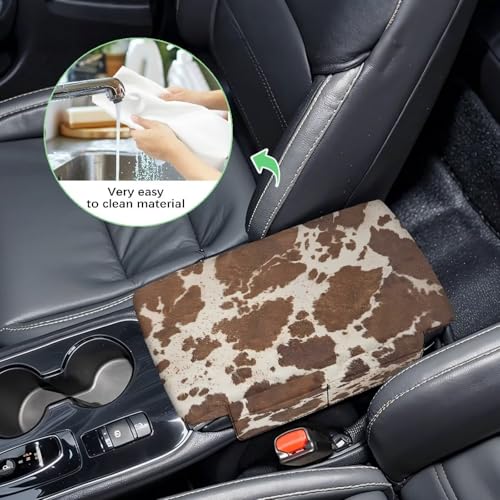 Brown Beige Cow Print Car Center Console Pad Comfortable Armrest Box Protector Soft Hand Rest Pillow for Car Seat Organizer Arm Rest Cushion Protective Cover Automobile Decor (Brown Beige Cow Print)