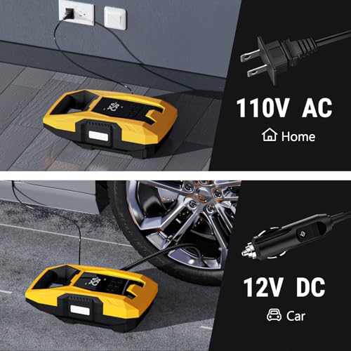 AC DC Tire Inflator Portable Air Compressor (Yellow)