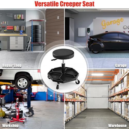 Rolling Mechanic Stool with Removable Tool Tray & Padded Cushion (Bottom Tool Tray / Black)