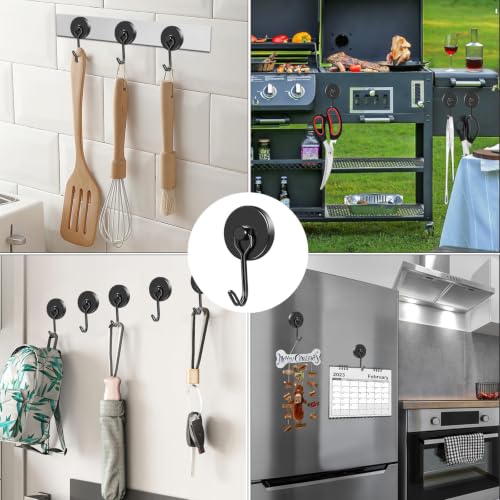 Black Magnetic Hooks Heavy Duty 80LB+ Swivel Strong Magnet Hook (Black / 0.98in)