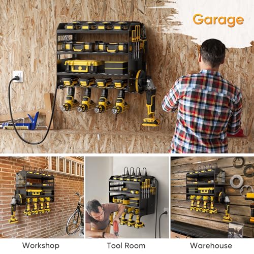 Power Tool Organizer Wall Mount with Charging Station (Black / Standard)