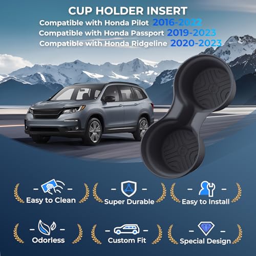 Center Console Cup Holder Inserts for Honda Pilot 2016 (for 16-22 Pilot & 19-23 Passport & 20-23 Ridgeline)