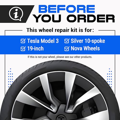 Premium Tesla Wheel Curb Rash Repair Kit for Model 3 19 (Tesla Model 3 / 19" Silver Nova)