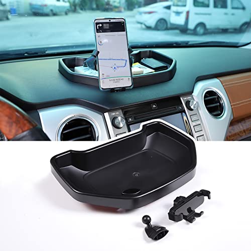 Black ABS Car Center Console Dash Table Storage Tray Fit for Toyota Tundra 2014 (With Mobile Phone Holder(B))