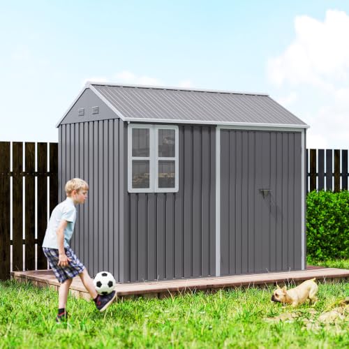 8' x 5.5' Outdoor Storage Shed Metal Garden Shed Window Gray (8' x 5.5' / Gray)