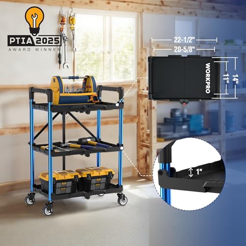 3 Tier Collapsible Utility Cart (Black/Glossy Blue)