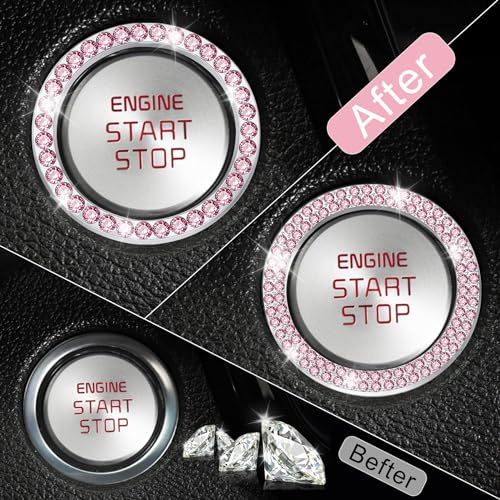 2 PCS Crystal Combinatorial Rhinestone Car Engine Start Decoration Ring (Set Pink)