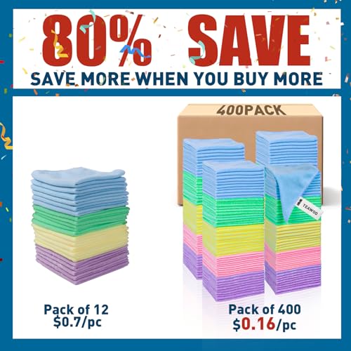 Microfiber Towels Bulk (5 Colors / 400 Pack)
