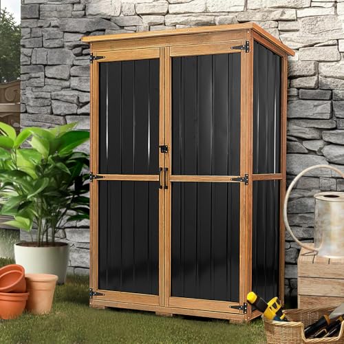 46" L Outdoor Storage Cabinet with Shelves (Black / 46" x 18" x 68")