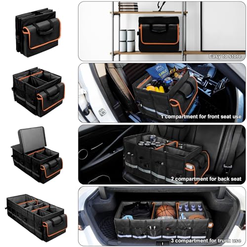 Car Trunk Organizer and Storage with Lid & Removable Leakproof Cooler Bag (Black / Large)