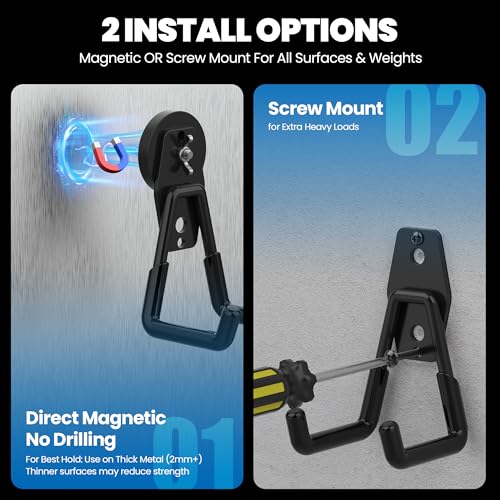4 Pack Large Magnetic Hooks Heavy Duty Extra Strong Magnetic Garage Hooks Big NdFeB Industrial Magnet Hooks Magnetic Utility Storage Holder Organization with Anti (1.6in Magnet-4 Pack-Black)