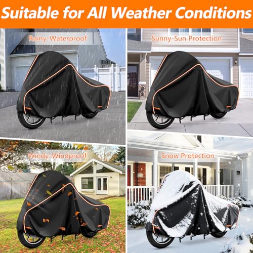 Motorcycle Cover for Harley Touring Models Road King 420D & Cotton Lining (Black / for Touring Models)