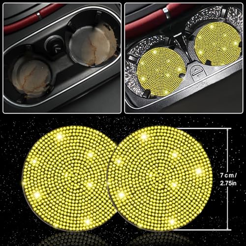 27 PCs Yellow Bling Car Accessories Set for Women (Yellow Diamond)