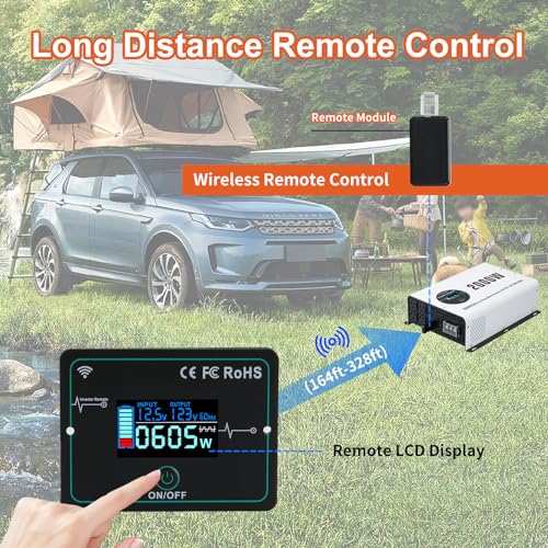 2000W Pure Sine Wave Power Inverter DC 12V to AC 120V (2000W-Wireless / 12V)