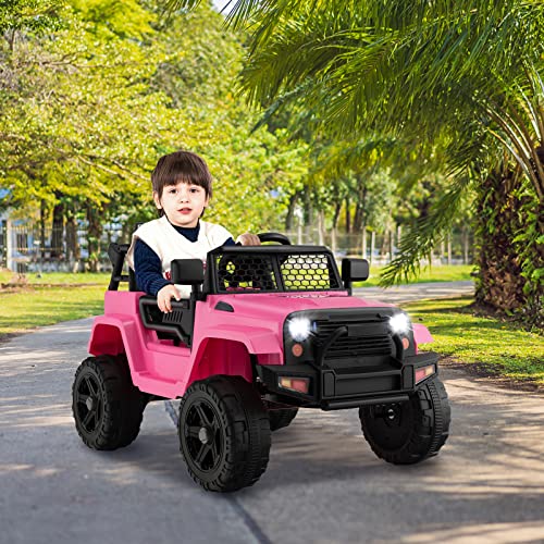 Ride on Car 12V Battery Powered Truck Vehicle with Remote Control (Pink / 39" x 26" x 26")
