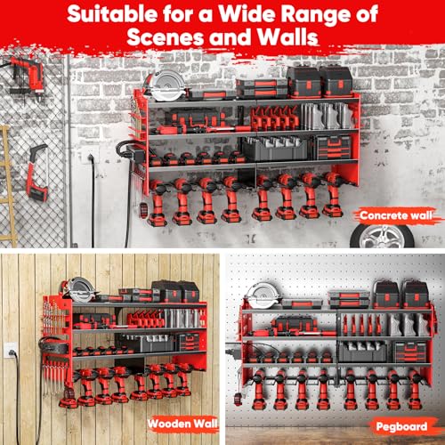 Large Power Tool Organizer Wall Mount with Charging Station (Red / Large)