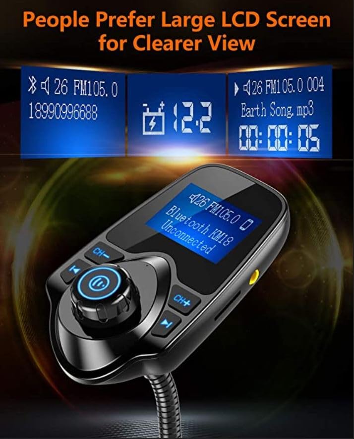 Bluetooth 5.4 Car Adapter FM Transmitter with 1.44" LCD Screen Black (Black)