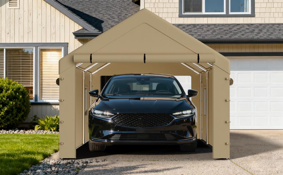 10x20 Carport Replacement Sidewall (Beige / 10'x20' Front/Back Panel (1-Panel) with Zippers)