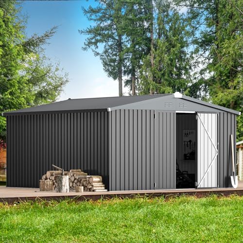 12' x 12' Waterproof Metal Garden Tool Shed (Dark Grey / 12x12)