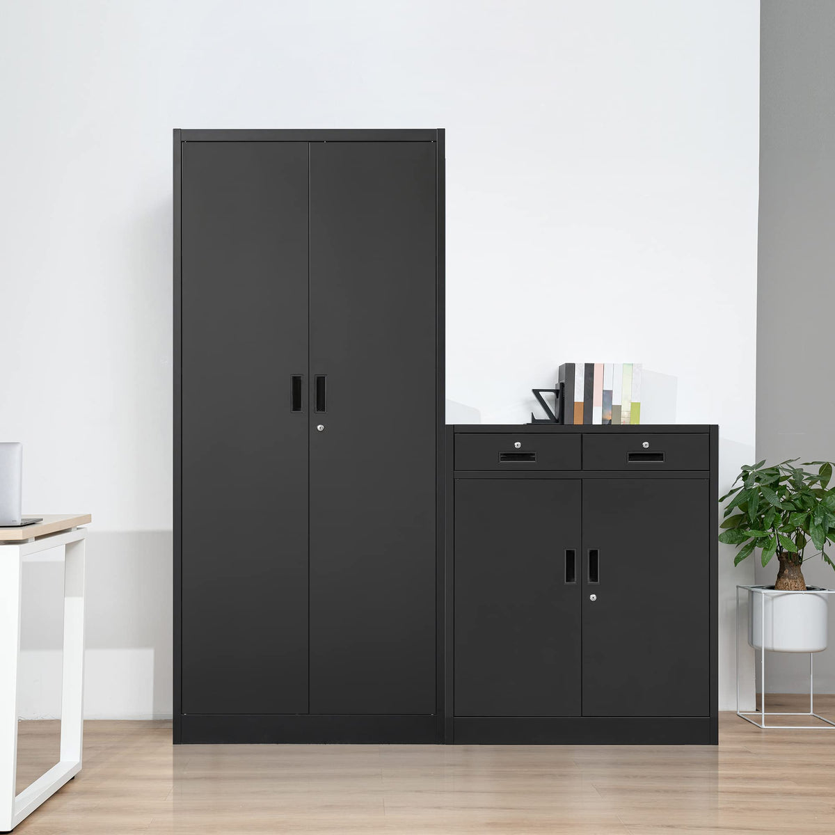 Metal Storage Cabinet (Black / 36" H x 32" W x 16" D)