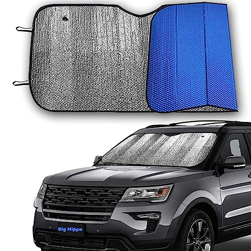 Car Windshield Sun Shade UV Rays Sun Visor Shade (Blue / 55.16 x 27.5 inches)