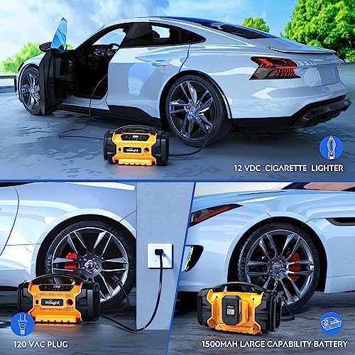 Portable Air Compressor Tire Inflator 3 Power Sources Pump 160PSI Dual Powerful Motors Fast Inflate Auto Shutoff for Cars & Inflatables Inflation (Ac/DC Air Compressor Pump + Battery)