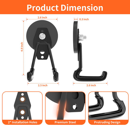 Strong Magnetic Hooks Heavy Duty Upgraded Large Magnets with Hooks Magnetic Garage Hooks for Hanging Shovel (Black 4PCS)