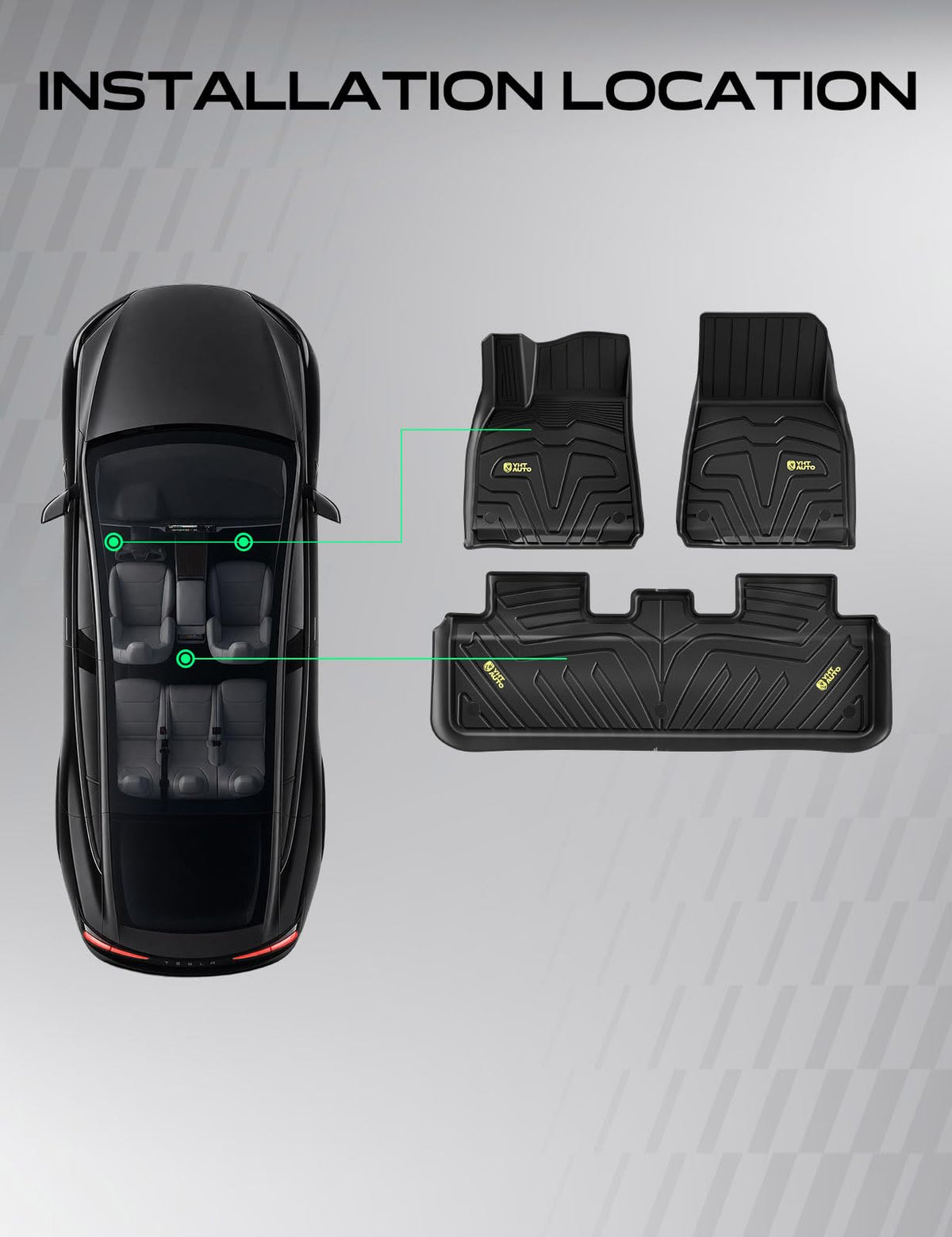 Automotive Floor Mats for Tesla Model Y 2020 (Black / 3-Piece Set)
