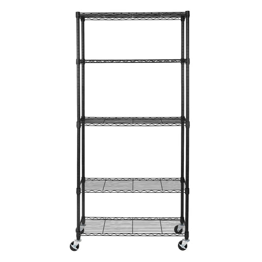 5-Tier NSF-Certified Steel Wire Shelving, 36"W x 14"D x 75.5"H, Black (Black / 5-Tier Shelving, 36" W x 14" D)
