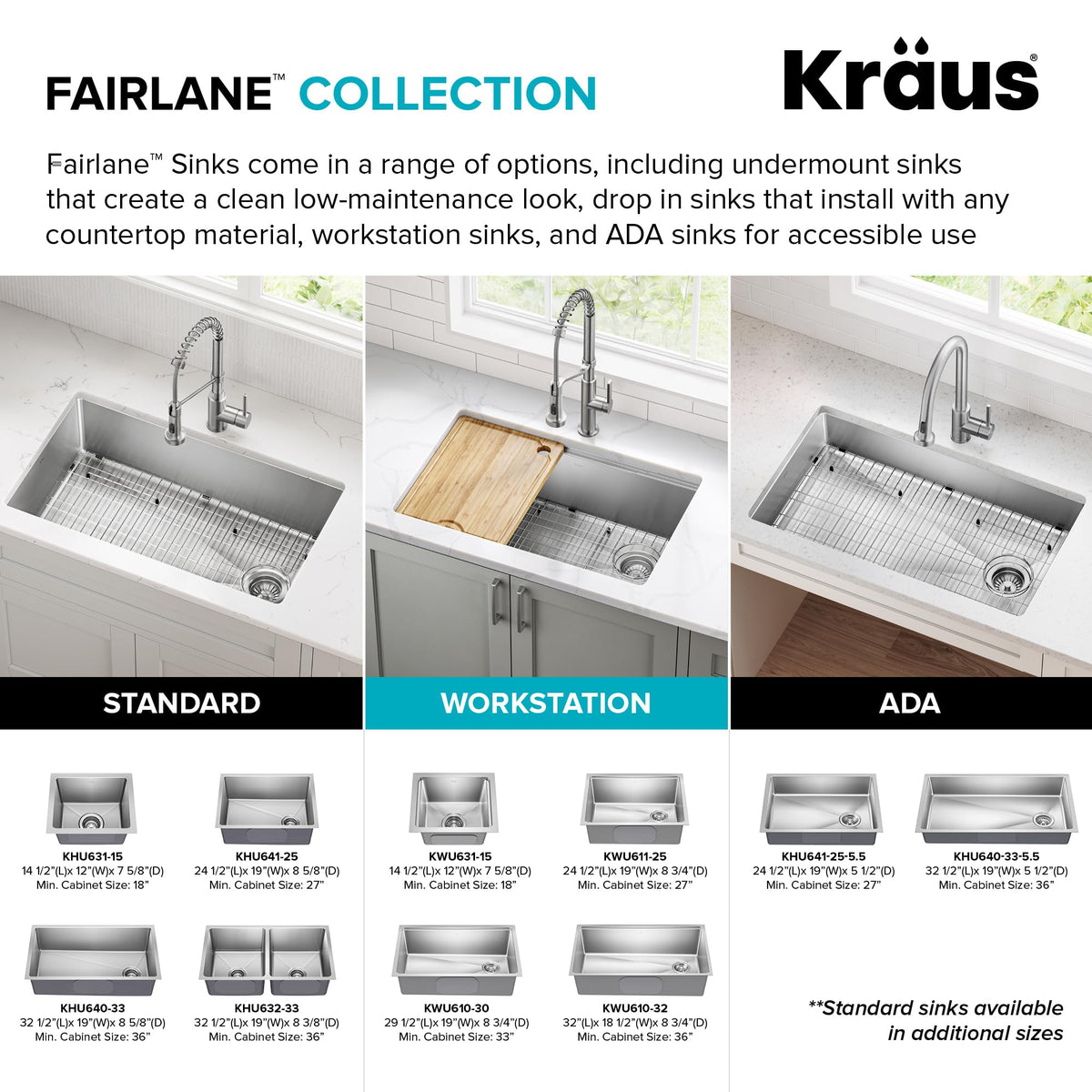 Fairlane 32 in Undermount Workstation Single Bowl 18 (32 Inch / Single Bowl Workstation — Undermount)