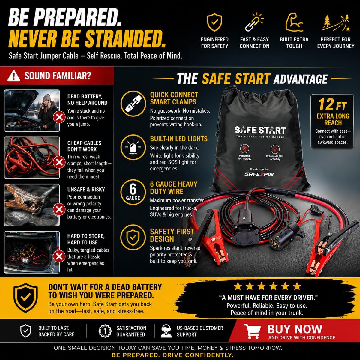 Illumi Heavy Duty Jumper Cables Kit (LED Safety Cables)