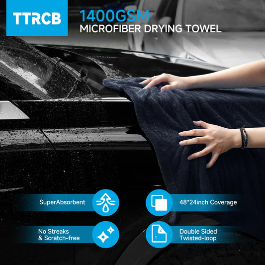 2 Pack Car Drying Towels (Black / 48" x 24" & 48" x 24")