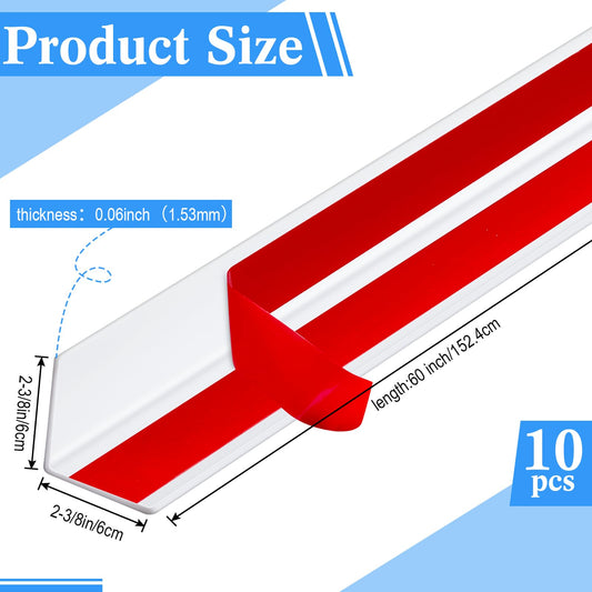 10 Pcs 2-3/8 x 60 Inches Wall Corner Protector Guards Bulk, White (2-3/8 x 60 Inches / White)
