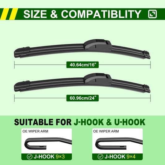QUALITY 24in + 16in Premium All (24"+16"(Pair for Front Windshield))