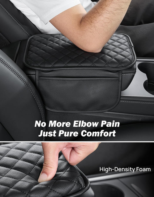 Center Console Cover with Storage Bag for SUV Sedan Car (Black / 12.6" x 7.75" x 0.66")