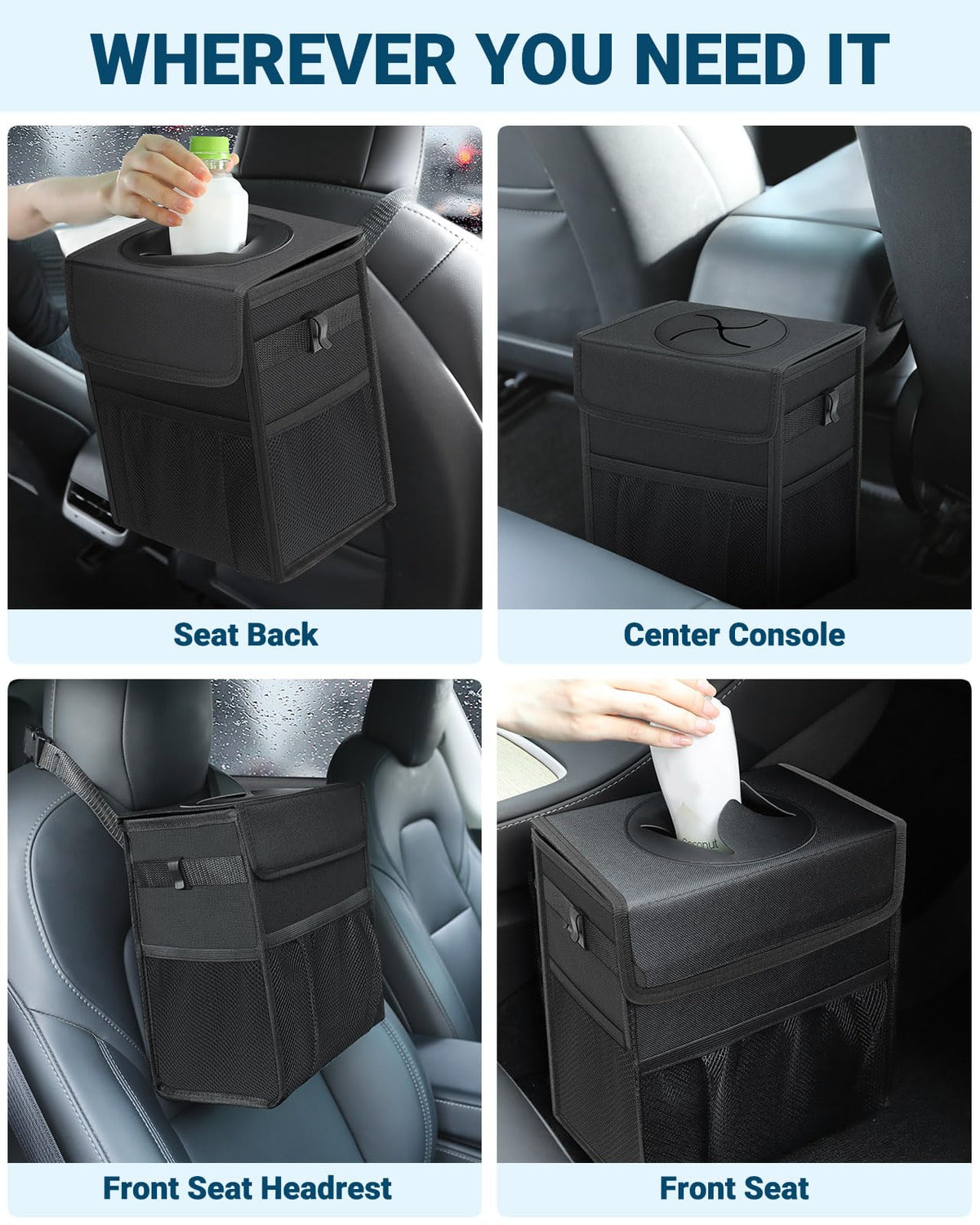 Car Trash Can with Lid (Black / 2.5 Gallons)