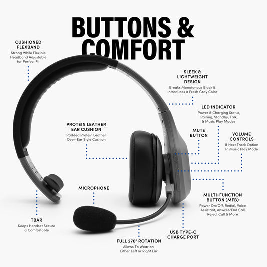 Storm Trucker Bluetooth Headset with Noise Cancelling Mic (Gray / Storm)