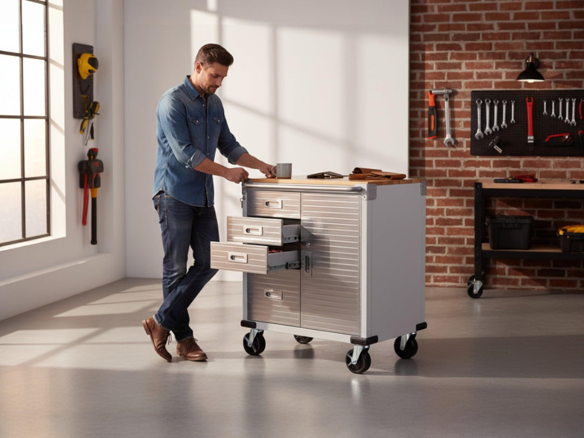 Heavy Duty Rolling Storage Cabinet with Wheels and Drawers (1 Door, 4 Drawer (28" W x 25" D x 34.5" H) / Granite)