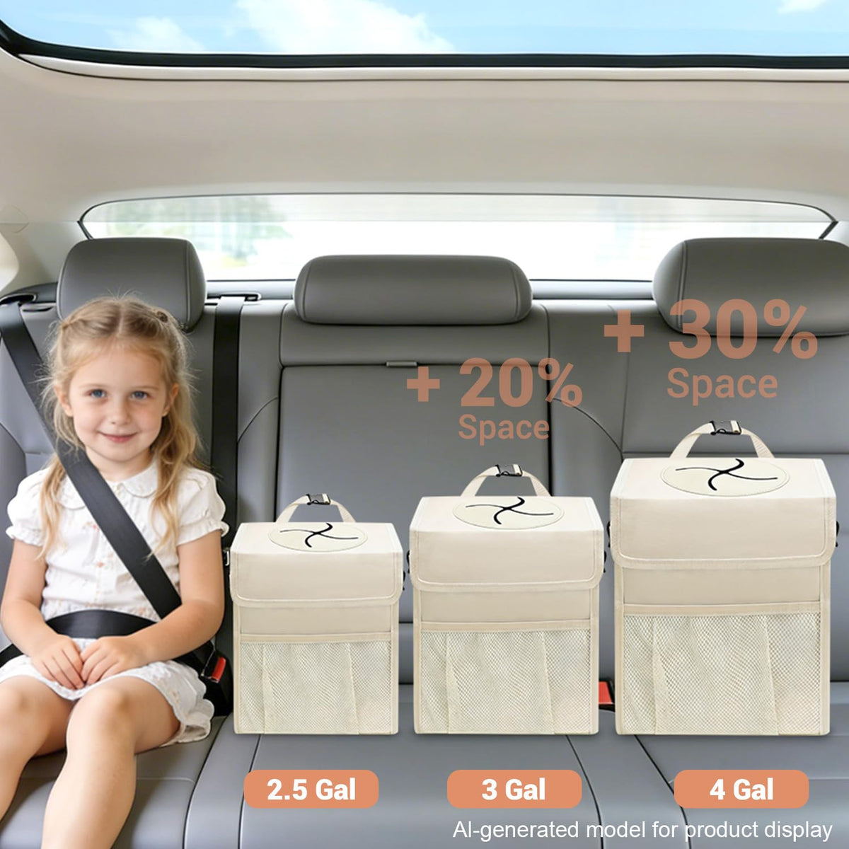 Car Trash Can with Lid (Beige / 4 Gallons)