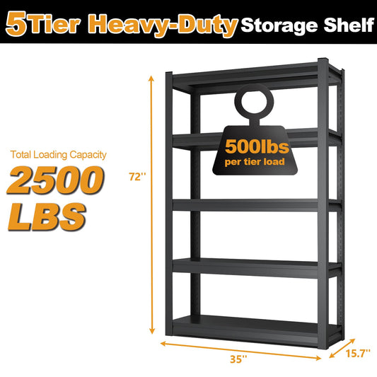 72H Metal Kitchen Storage Shelves (Black / 35" W x15.7'' D x72'' H)