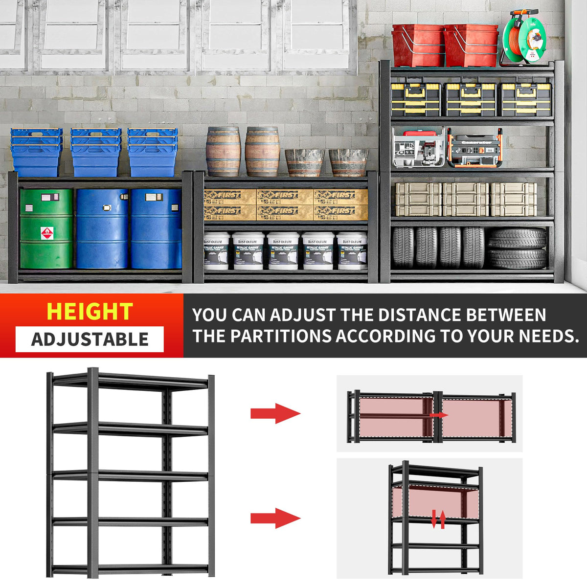 5 Tier Garage Shelving Heavy Duty (18" D x48" W x78" H)