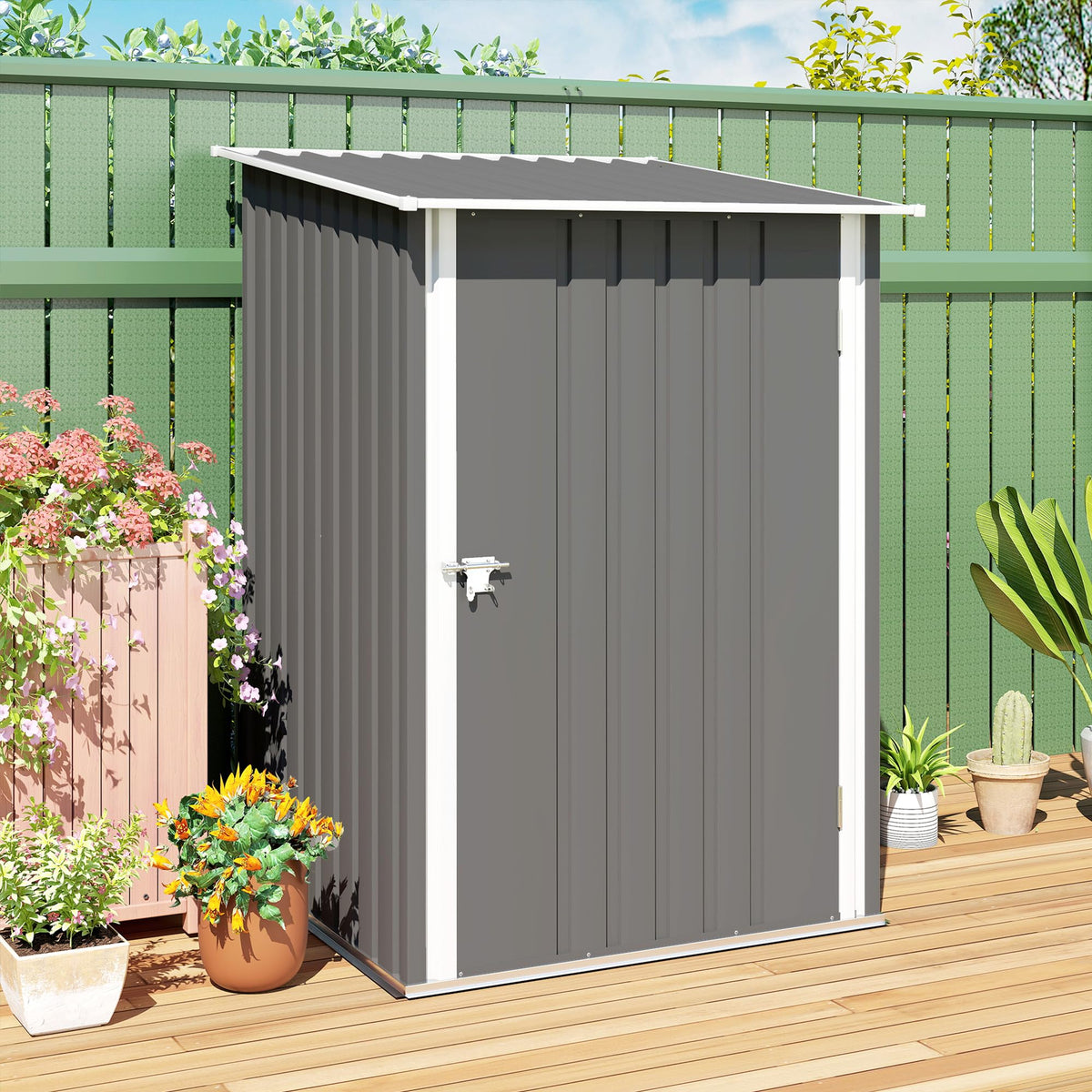 3.3' x 3.4' Outdoor Storage Shed Sloping Roof Lockable Door Gray (Gray)
