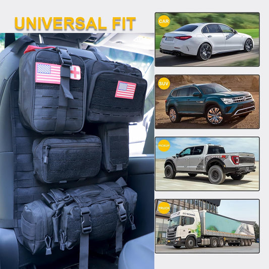 Universal Tactical Seat Back Organizer Vehicle Molle Panel Organizer Storage Bag with 5 Detachable Molle Pouch for All Vehicel Such as Jeep (Upgraded-D-Black)