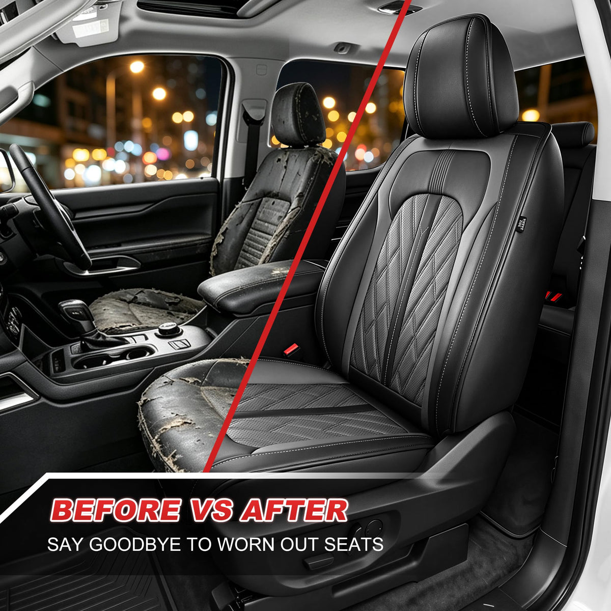 Custom Fit for Ford Ranger Seat Covers 2026 2025 (Full Set 5 Seats #073 Black&Grey)