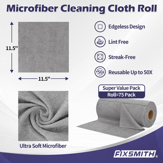 Microfiber Cleaning Cloth Roll (Grey / 75PK)