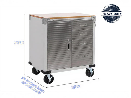 Heavy Duty Rolling Storage Cabinet with Wheels and Drawers (1 Door, 4 Drawer (28" W x 25" D x 34.5" H) / Granite)
