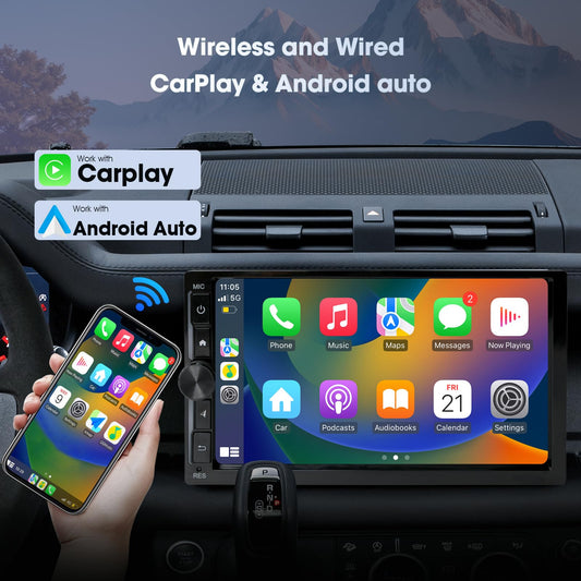 2 Din Car Radio with Wireless CarPlay & Android Auto