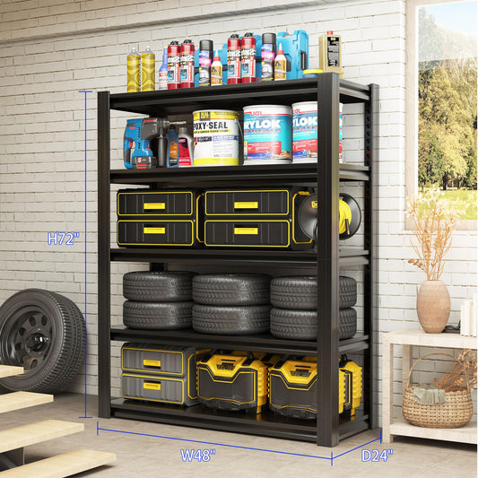 Metal Storage Shelving (Black / 5 Tier - (24"D x 48"W x 72"H))
