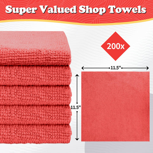Shop Towels Red Microfiber Cleaning Cloth Bulk (Red / 200PK)